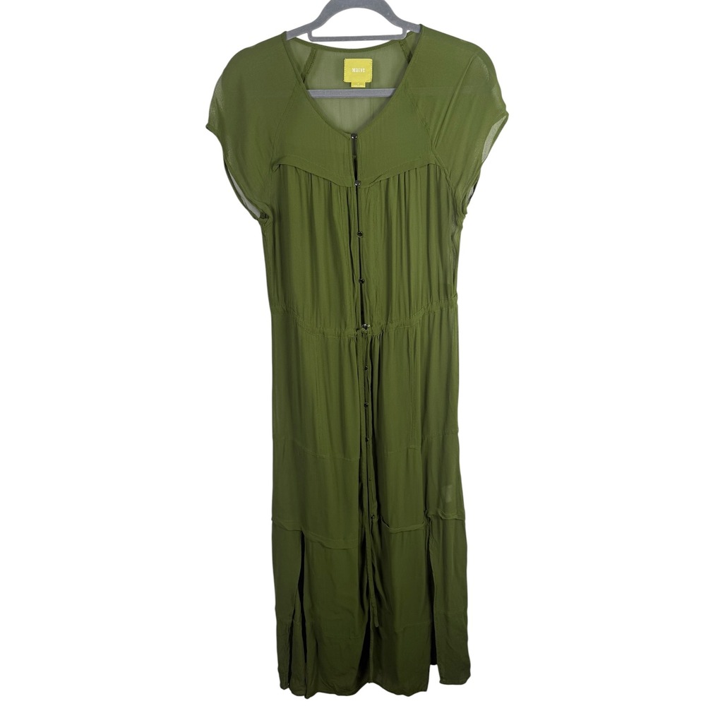 Anthropologie Maeve Olive Green Sheer Midori Short Sleeve Duster‎ Size Small